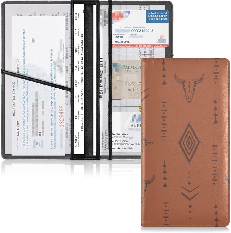LIQING Car Registration and Insurance Card Holder, Western Bull Boho Glove Box Organizer Card Document Wallet - Image 1